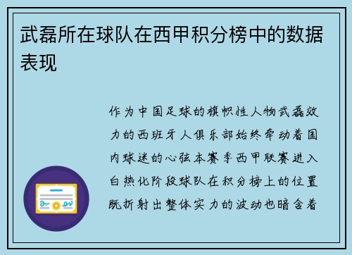 武磊所在球队在西甲积分榜中的数据表现